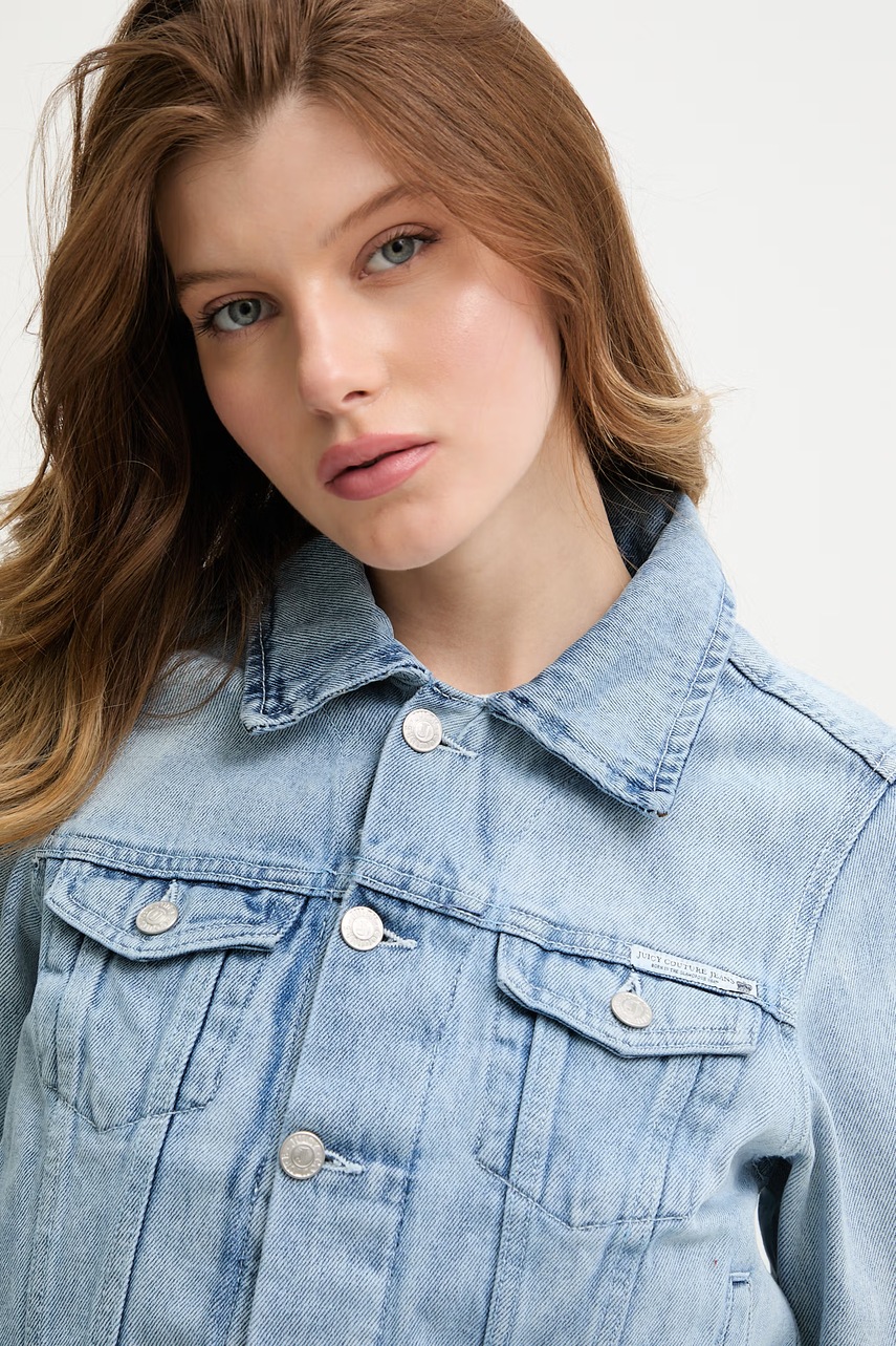 Juicy Couture džínsová bunda dámska bavlnená DIAMANTE CROPPE