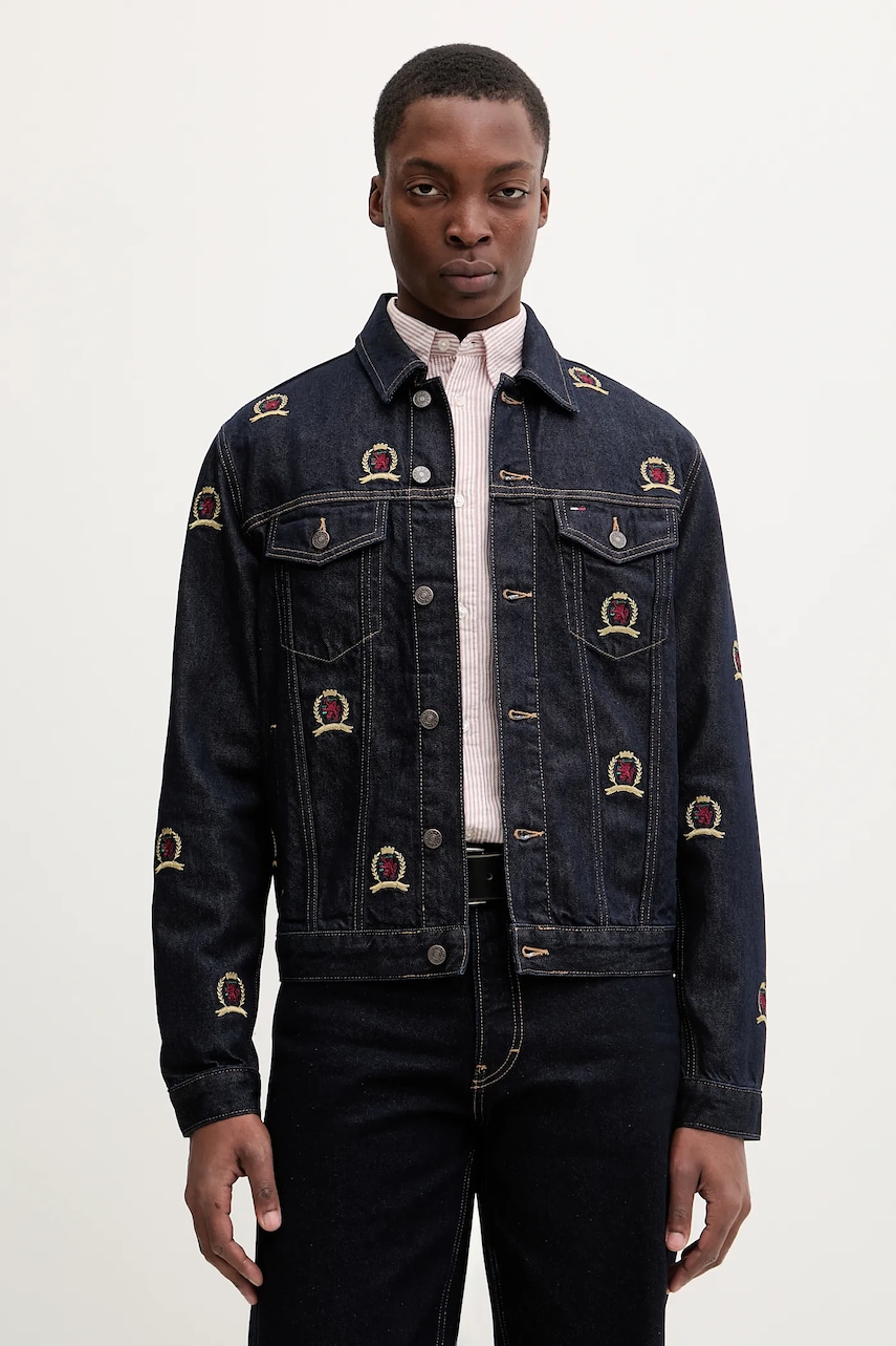 Tommy Jeans geacă jeans culoarea bleumarin, de tranziție, DM0DM22988