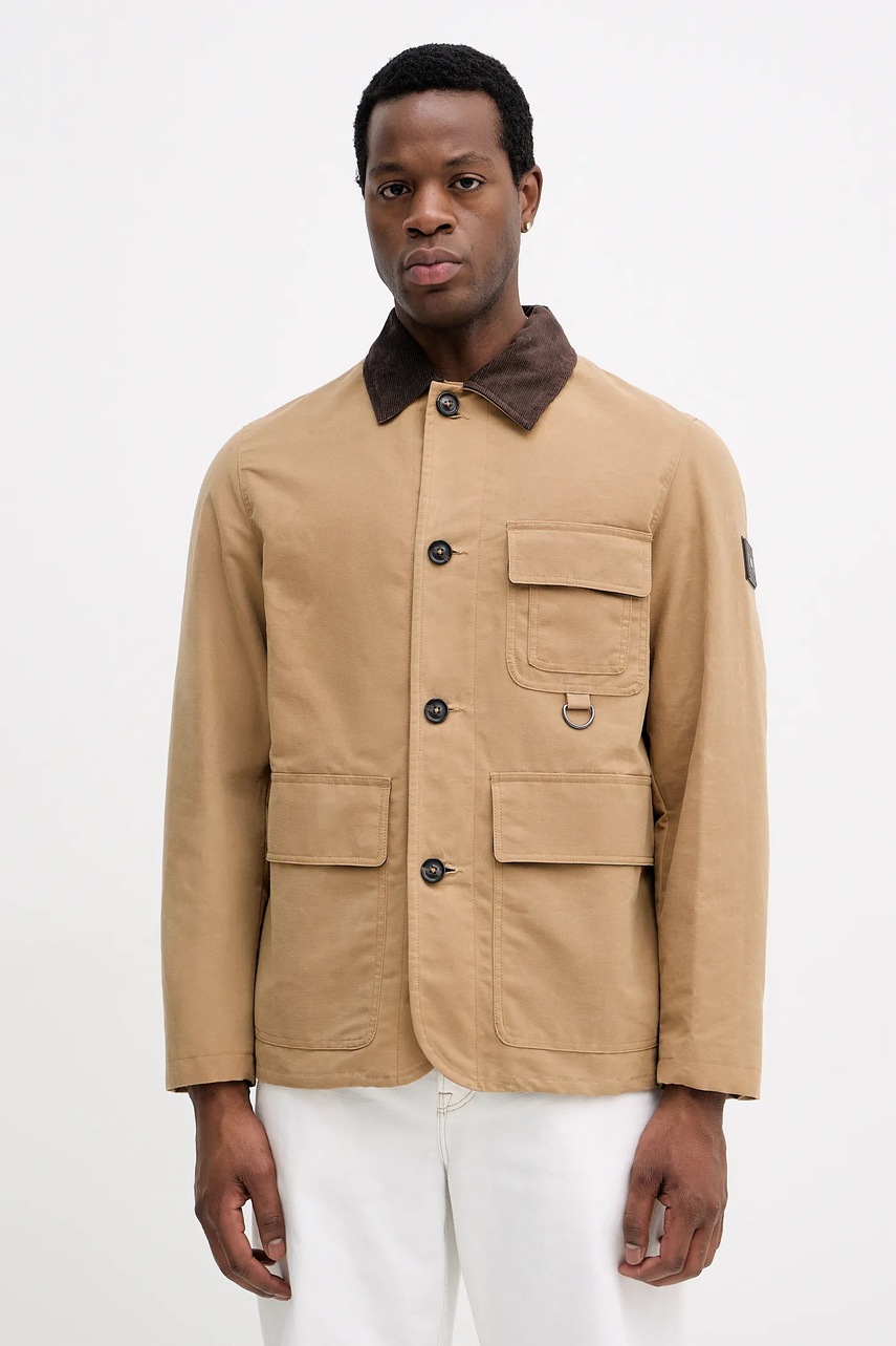 Levně Bavlněná bunda Tommy Hilfiger béžová barva, přechodná, MW0MW41925