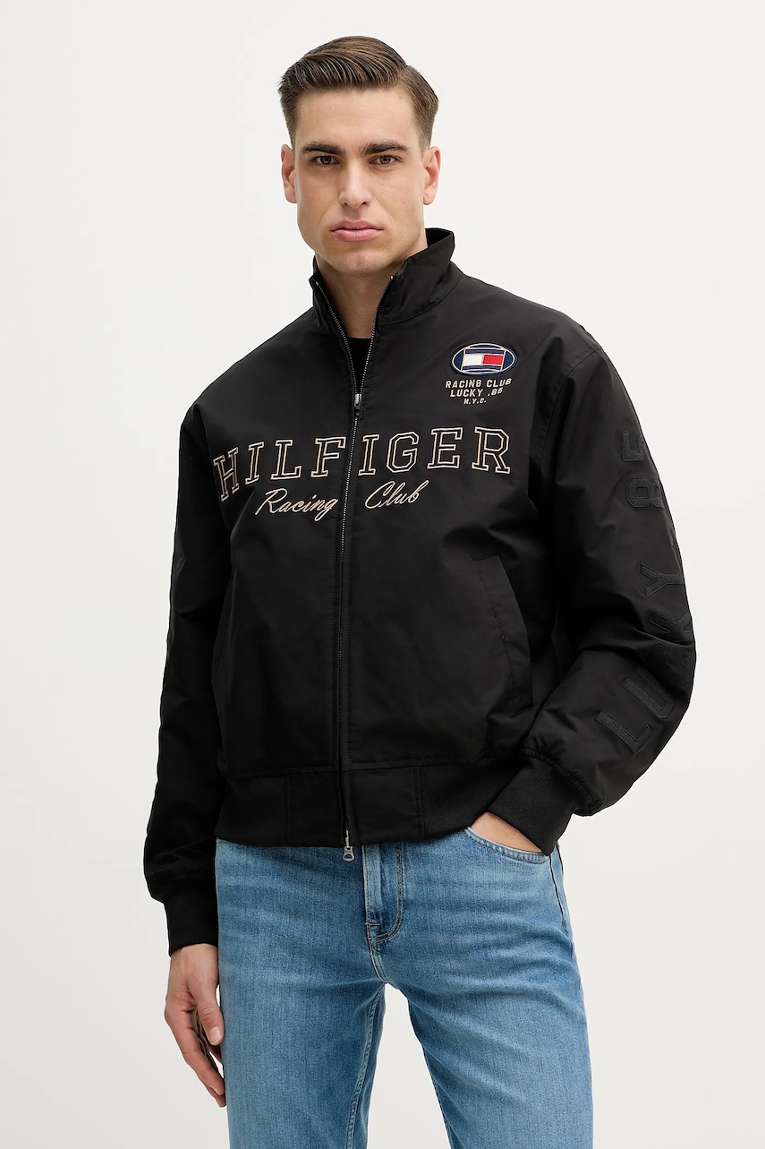 Bunda Tommy Hilfiger černá barva, přechodná, oversize, MW0MW42565