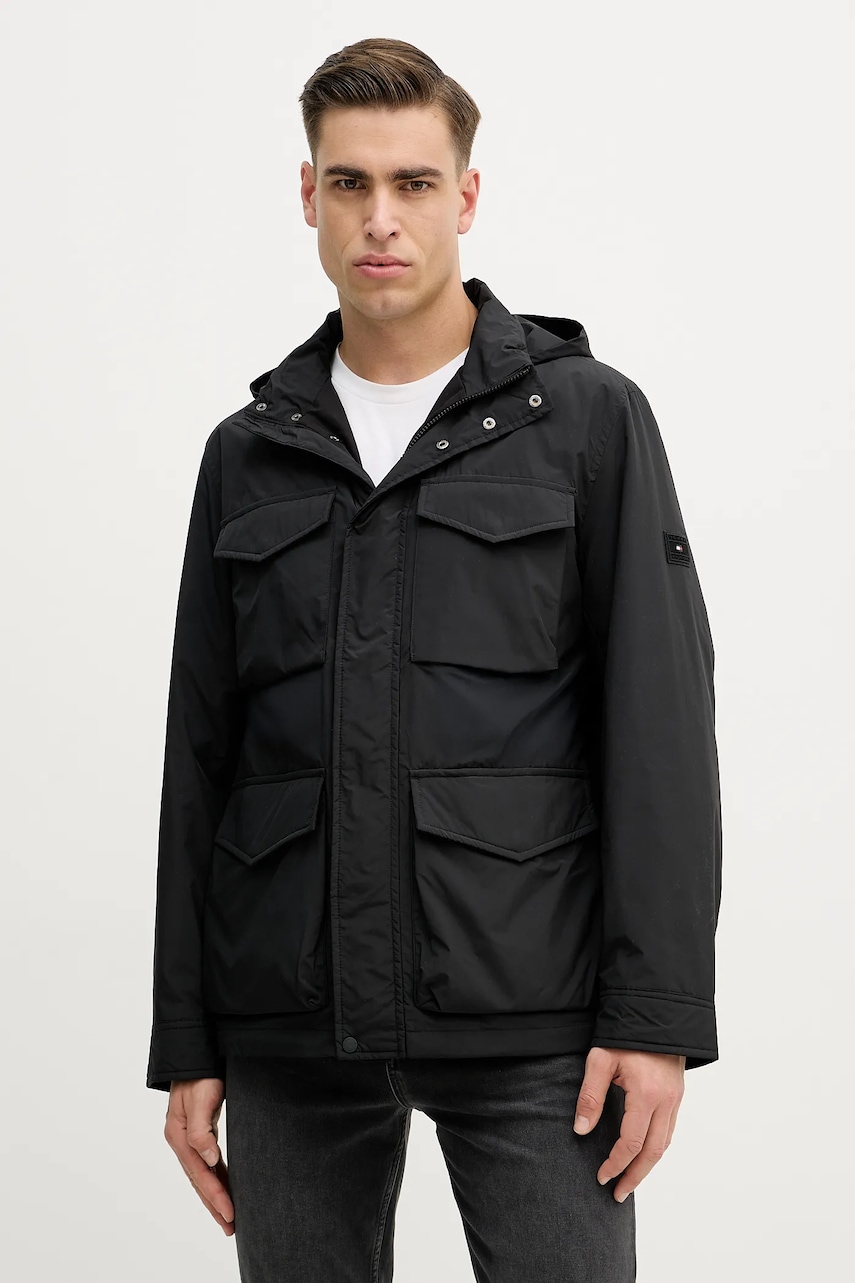 Bunda Tommy Hilfiger černá barva, přechodná, MW0MW42568