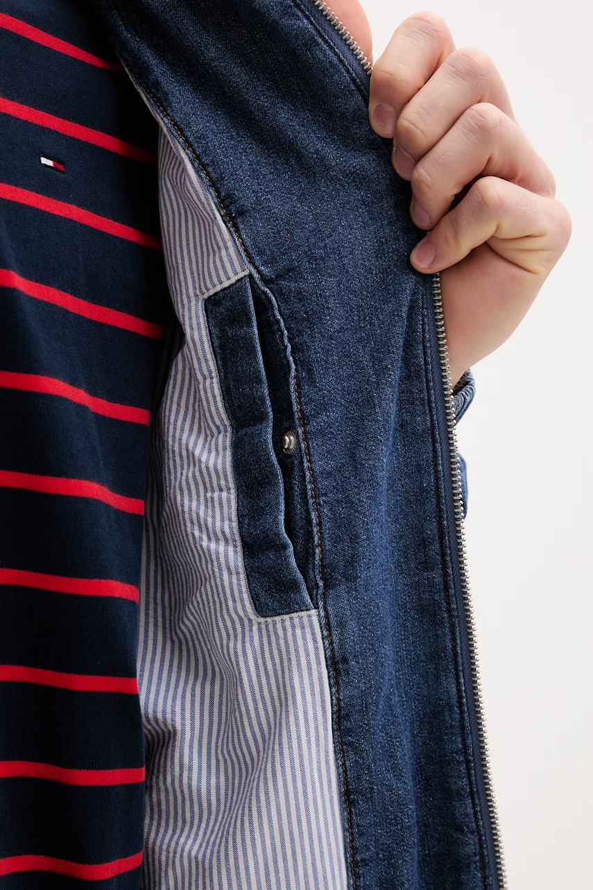 Tommy Jeans prechodná bunda pánska rifľová
