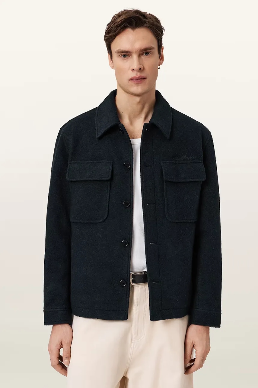 AllSaints πουκάμισο ανδρικό με πρόσμιξη μαλλιού CAYSON