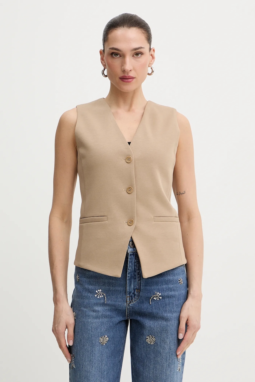 Weekend Max Mara vestă POGGIO culoarea bej, un singur rând de nasturi, 2615911021600