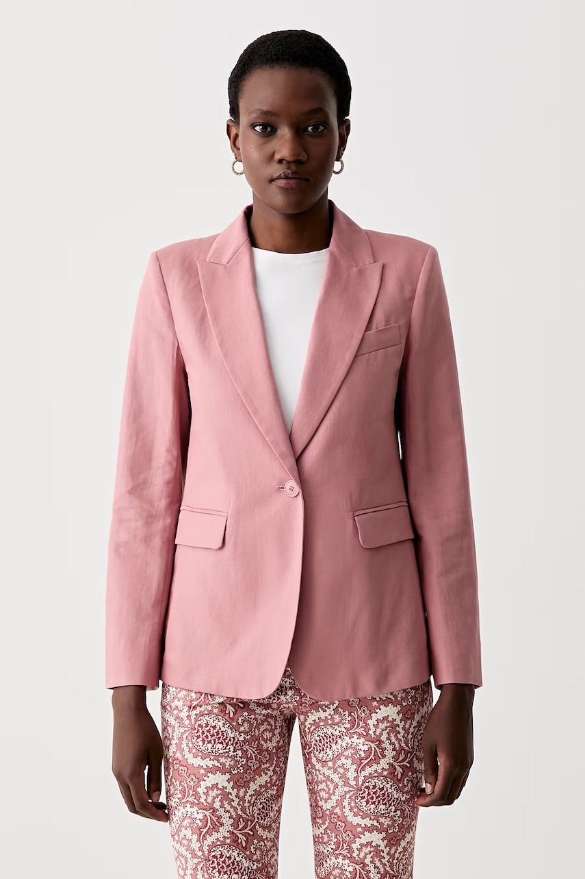 Weekend Max Mara sacou cu un singur rând de nasturi pentru femei, cu amestec de in ORCHE