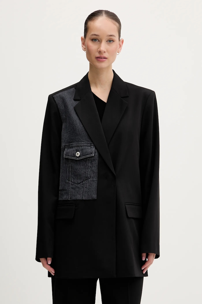 Karl Lagerfeld Jeans sacou culoarea negru, oversize, neted, B1W14026