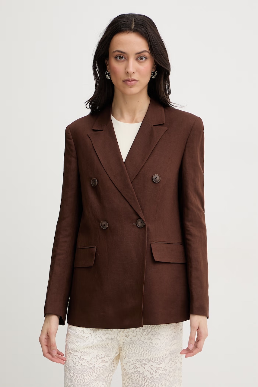 Twinset sacou cu un singur rând de nasturi pentru femei, din in