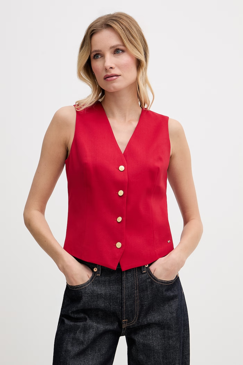 Tommy Hilfiger vestă cu un singur rând de nasturi pentru femei, cu amestec de lână