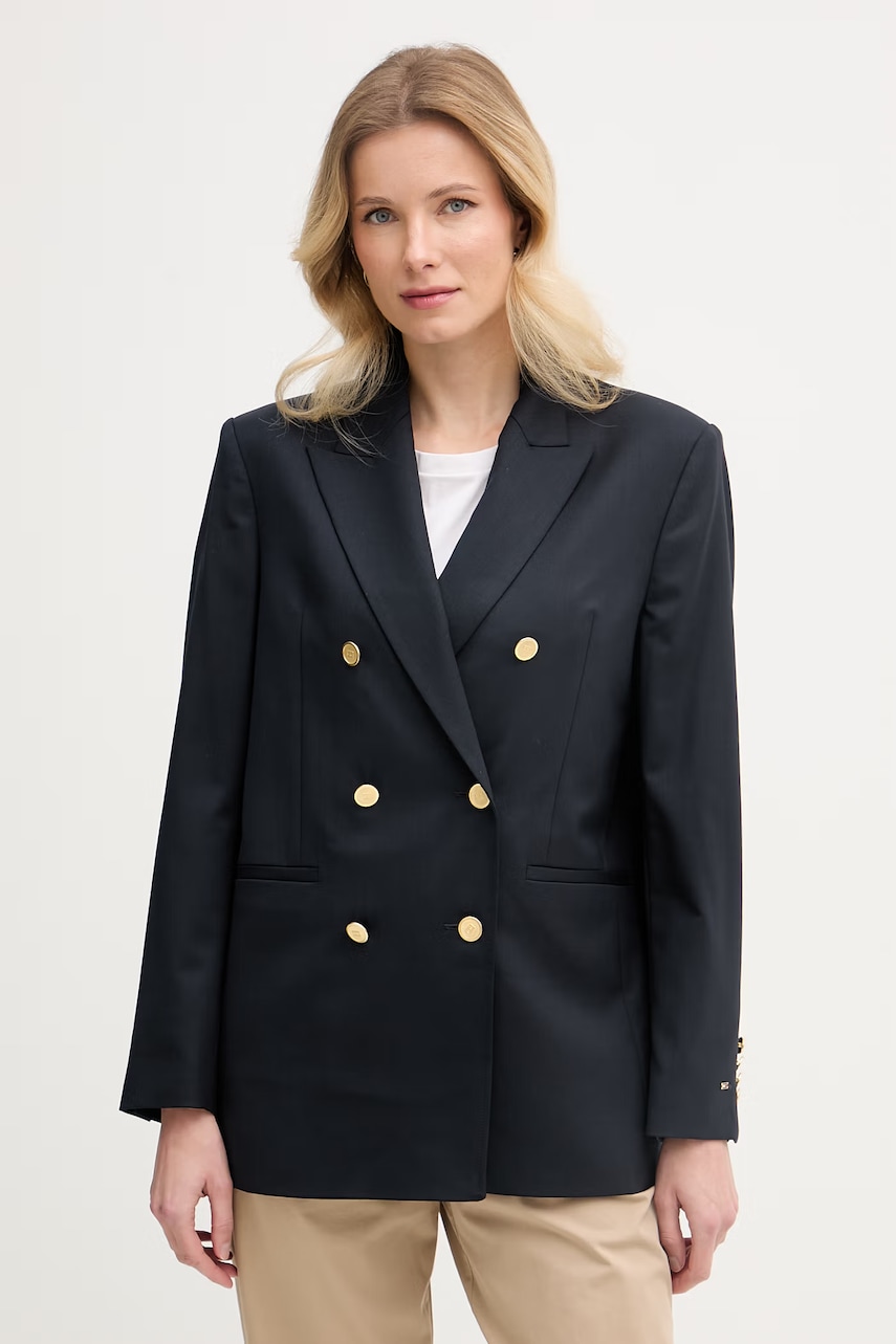 Tommy Hilfiger sacou cu două rânduri de nasturi pentru femei, cu amestec de lână