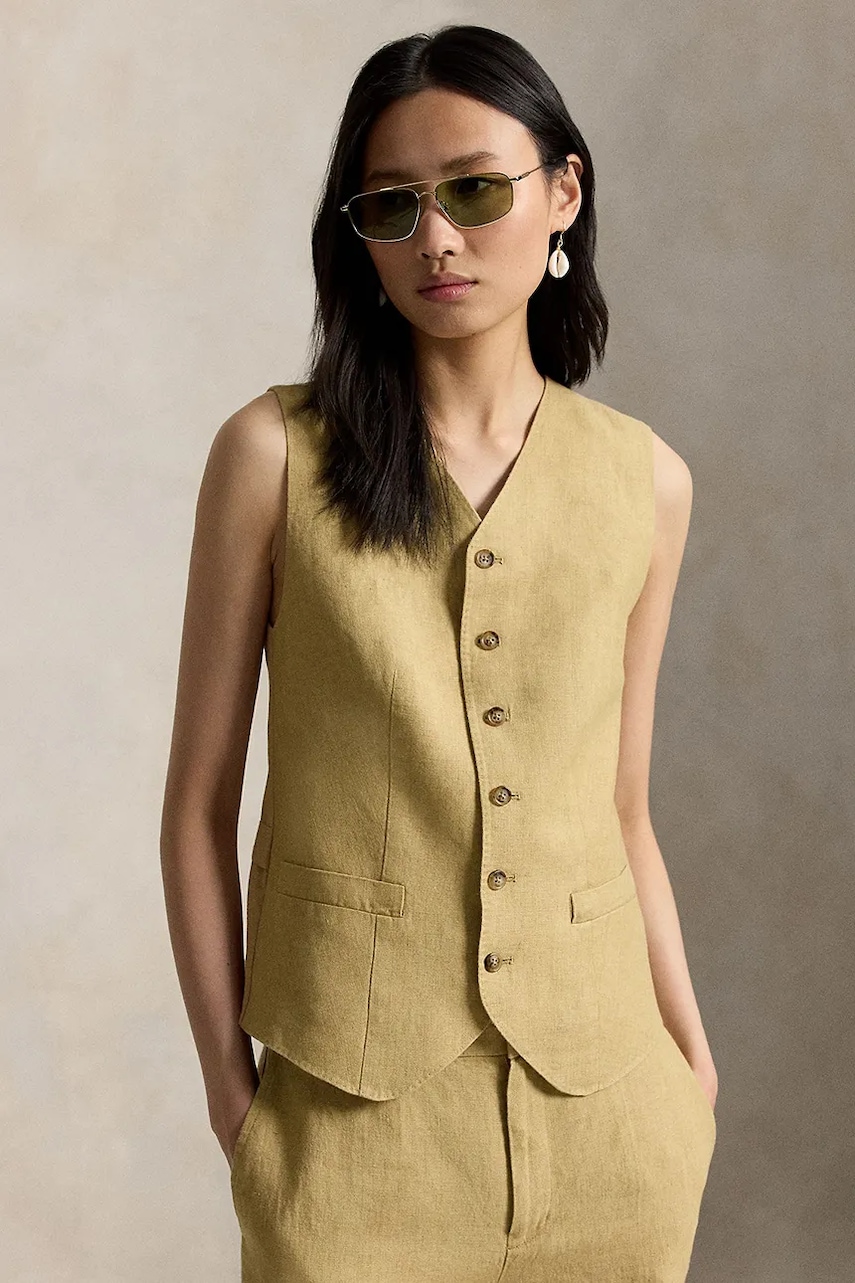 Polo Ralph Lauren vestă cu nasturi de damă din in DELAVE LINEN