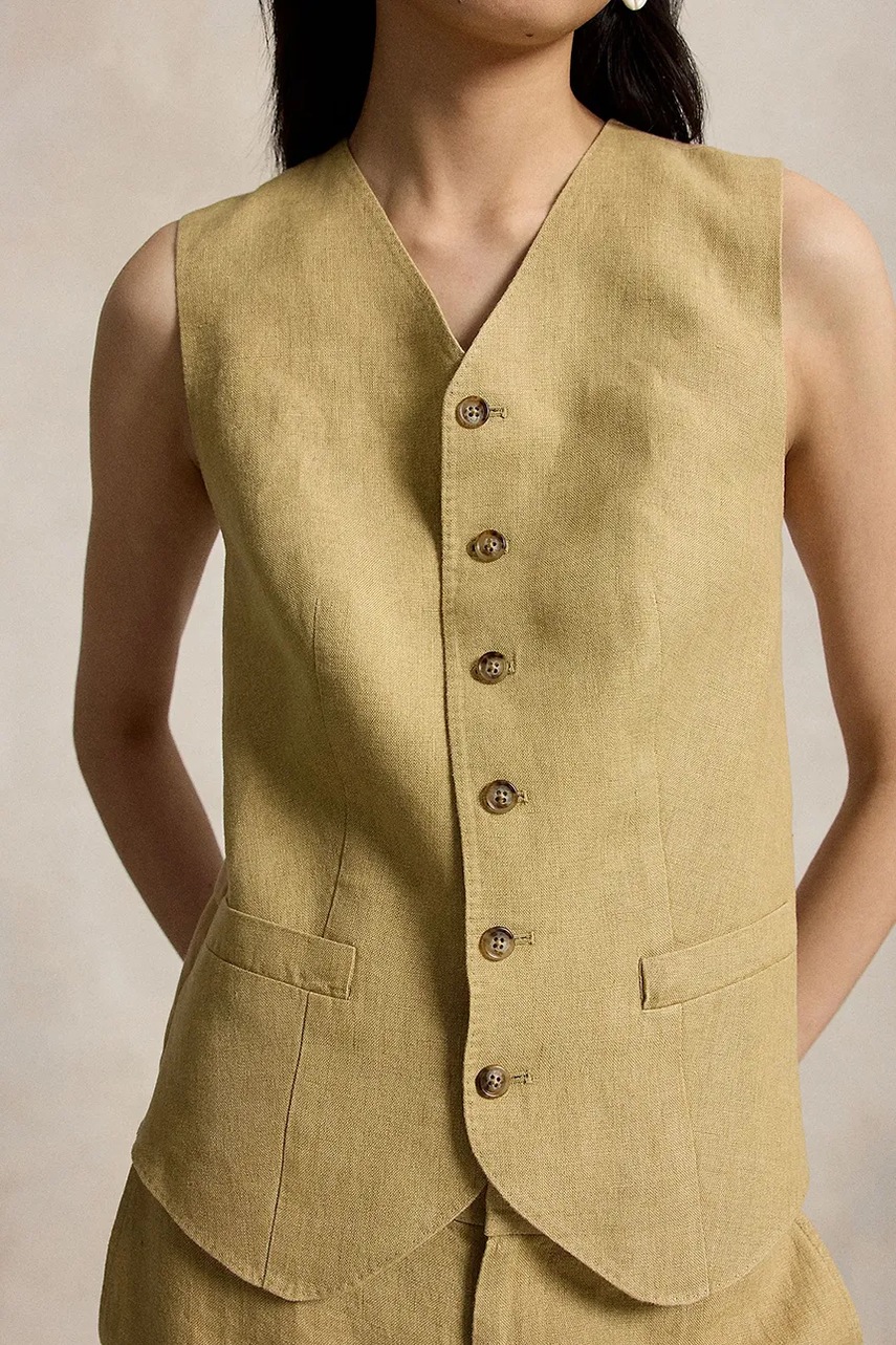 Polo Ralph Lauren jednoradová vesta dámska ľanová DELAVE LINEN-WVN-BLAZER/SPORT COAT