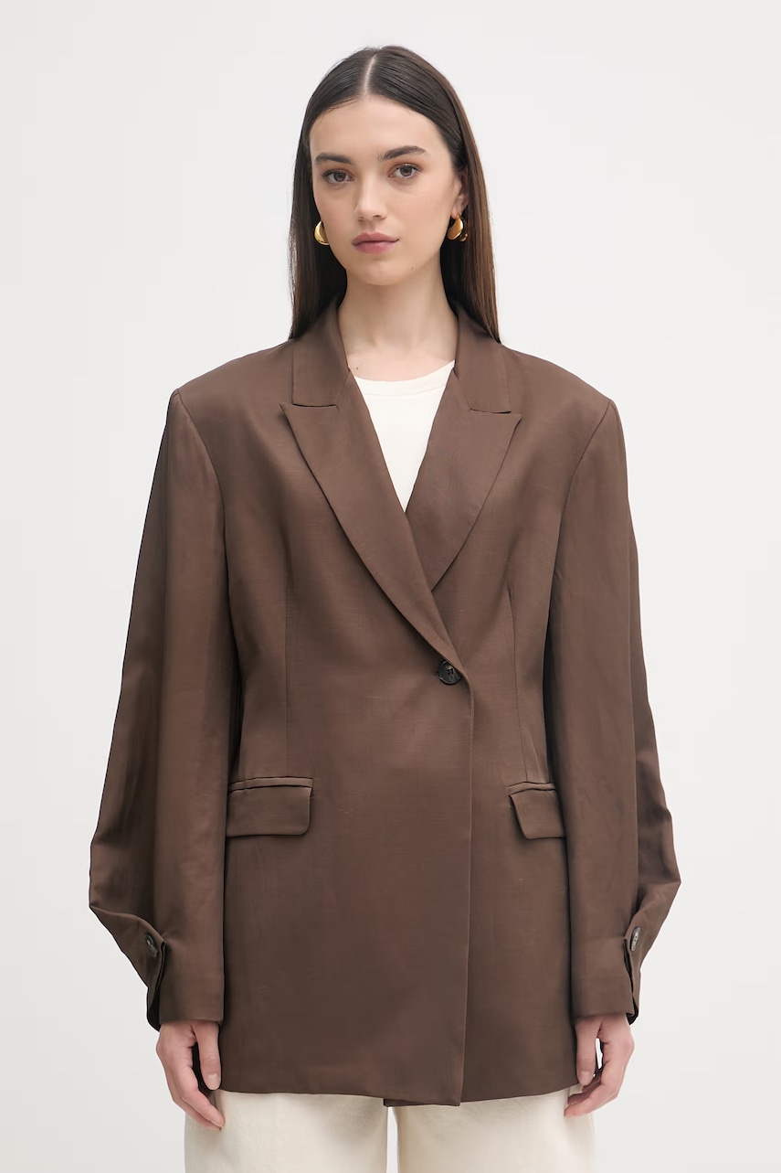 Haveone sacou cu două rânduri de nasturi pentru femei, cu amestec de in