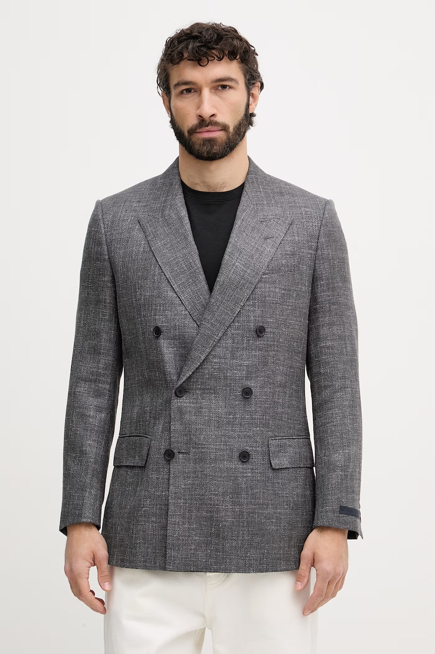 BOSS Σταυρωτό σακάκι ανδρικό με μαλλί BOSS X DAVID BECKHAM 50563790 γκρί 50,52,54,56