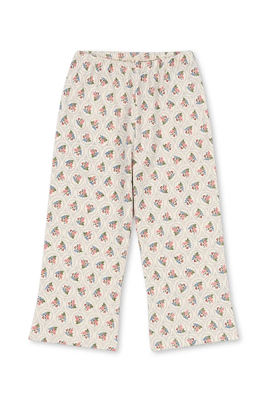 Konges Sløjd pantaloni de bumbac pentru copii DREY PANTS GOTS culoarea bej, cu imprimeu, KS104291