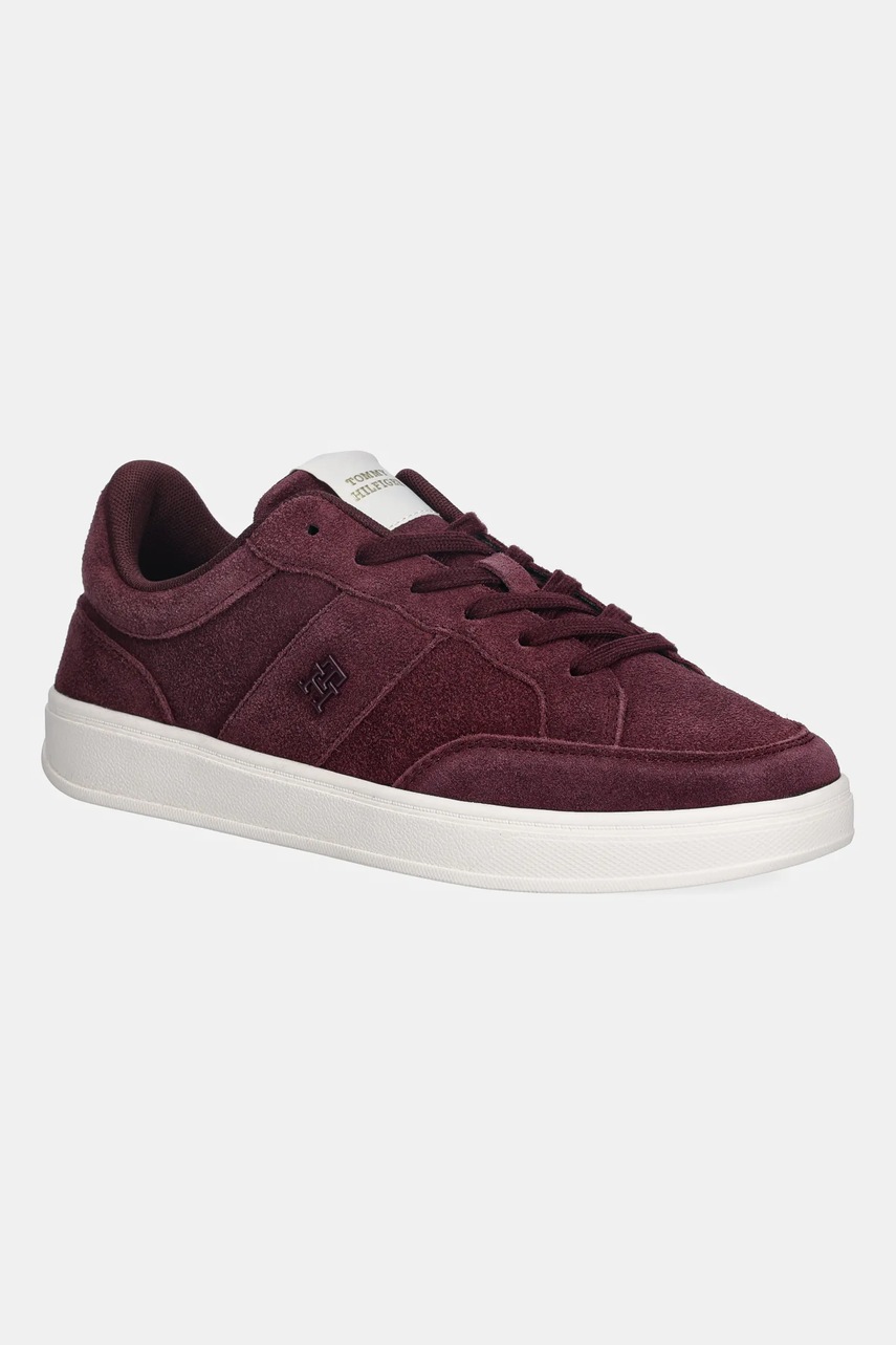 Levně Semišové tenisky Tommy Hilfiger TH HERITAGE COURT SNEAKER SUEDE dámské, vínová barva, FW0FW09266