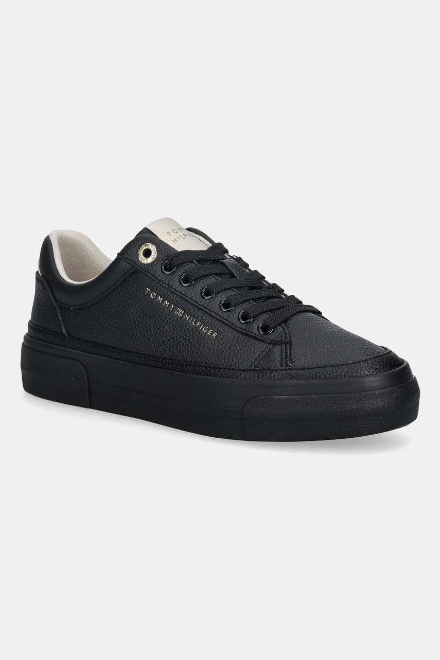 Levně Kecky Tommy Hilfiger TH PLATFORM SNEAKER TUMBLED LTR dámské, černá barva, FW0FW09018