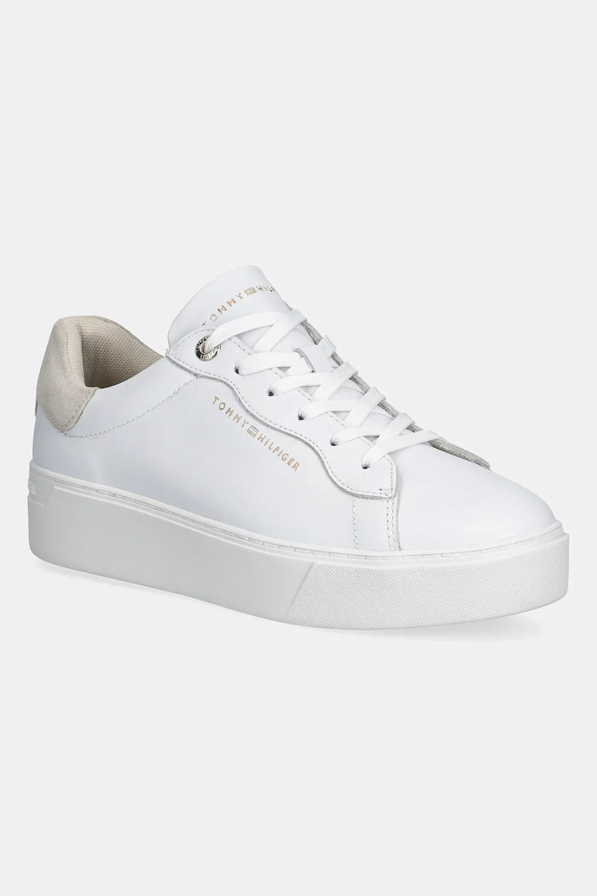Levně Kožené tenisky Tommy Hilfiger CHIC PLATFORM CUPSOLE SNEAKER dámské, bílá barva, FW0FW09021