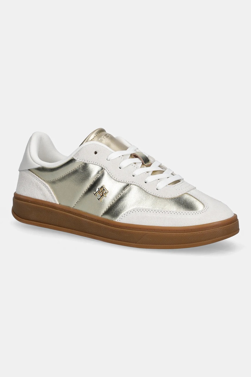 Levně Kožené tenisky Tommy Hilfiger MU JACKIE METALLIC dámské, béžová barva, FW0FW09026