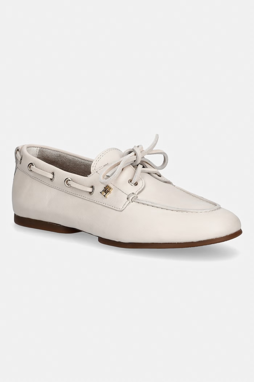 Tommy Hilfiger mocasini de damă de piele TH SLEEK LEATHER BOAT SHOE