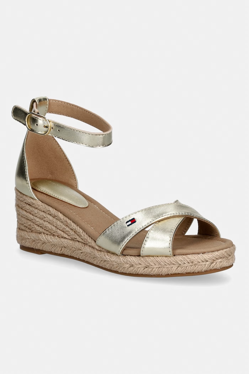 Tommy Hilfiger sandale wedges din piele MID WEDGE ESPAD X CROSS GOLD