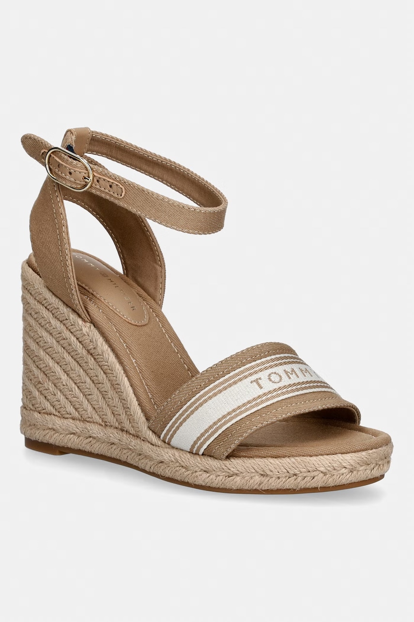 Tommy Hilfiger espadrile cu pană pentru femei HIGH WEDGE ESPAD WEBBING