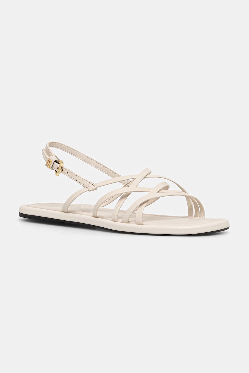 Levně Tommy Hilfiger sandály dámské kožené FLAT STRAPPY SANDAL LTH
