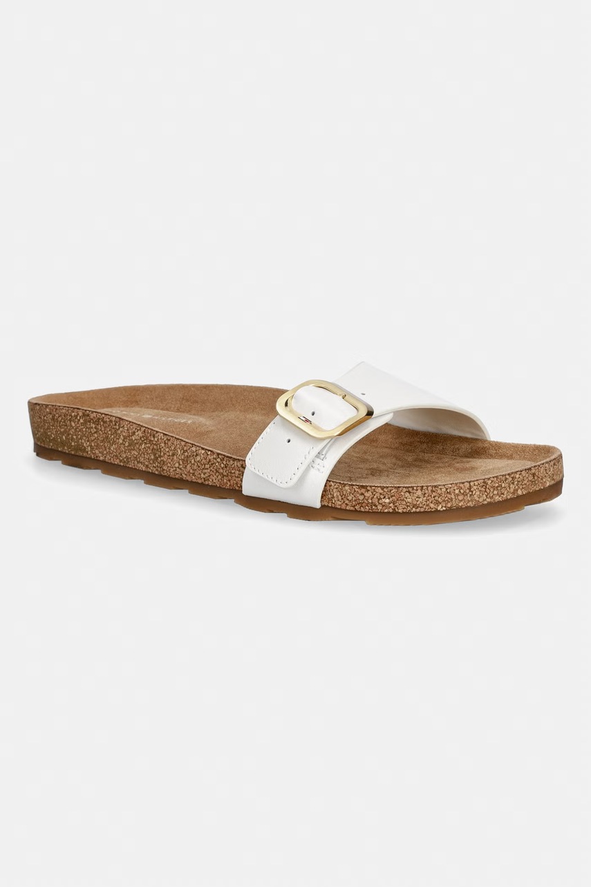 Tommy Hilfiger σαγιονάρες Γυναικεία δερμάτινες TH CLASSIC CORK SANDAL PEARL LTH