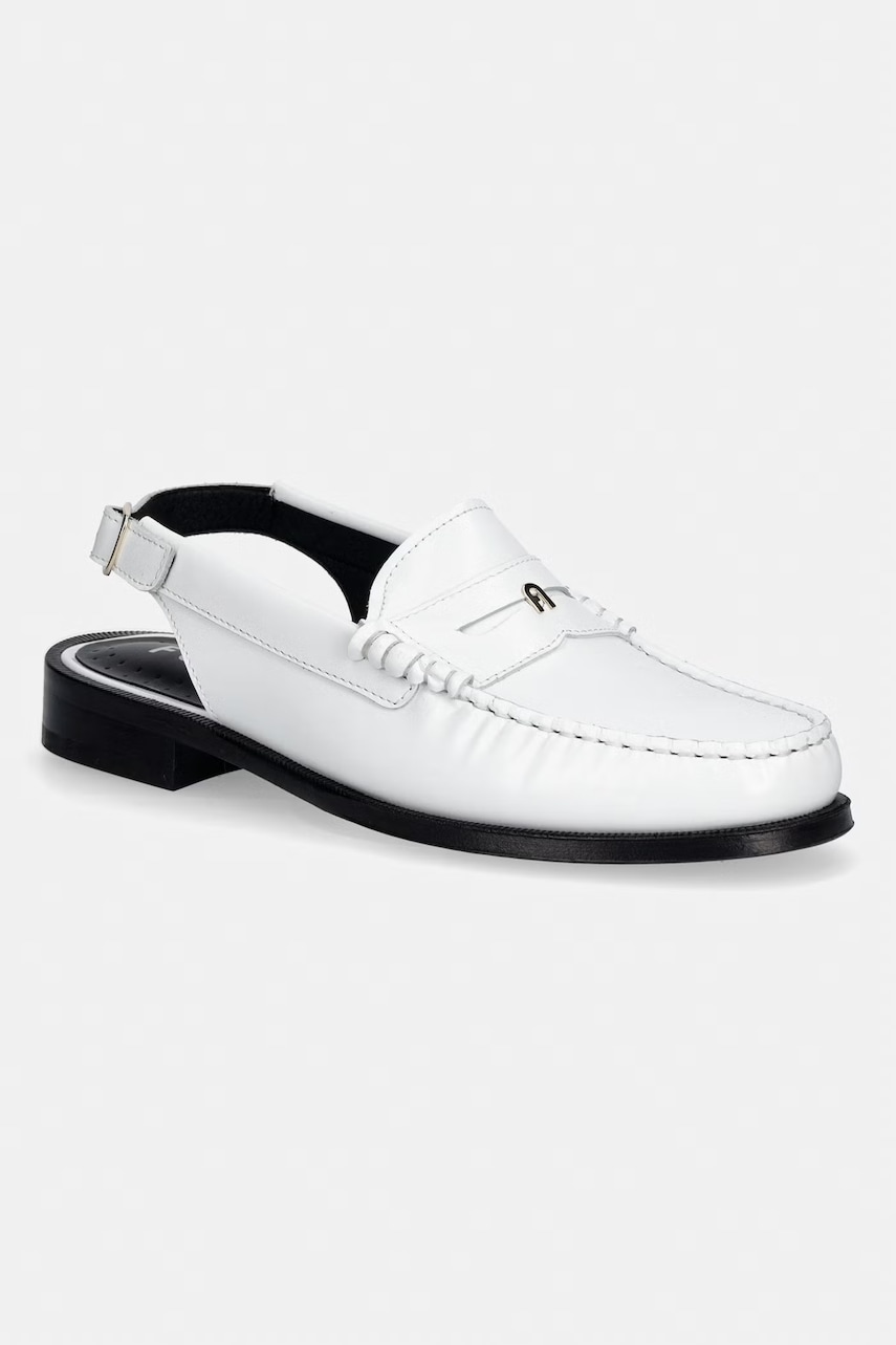 Furla mokasyny skórzane College Loafer damskie kolor biały na płaskim obcasie YK55FCG T20000 01B00