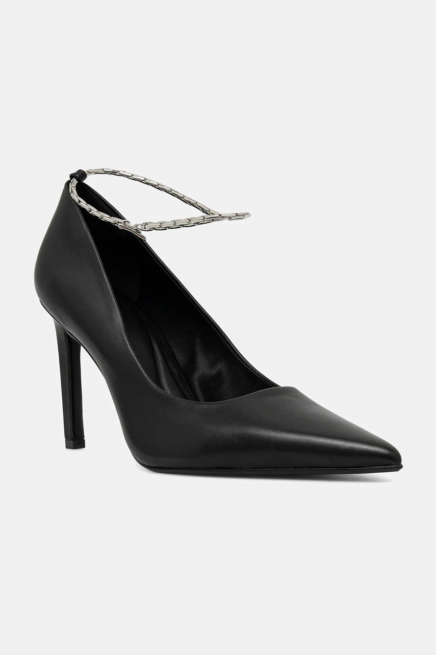 Levně Kožené lodičky Calvin Klein ESS STILETTO HDW CHAIN LTH 90 černá barva, HW0HW02718