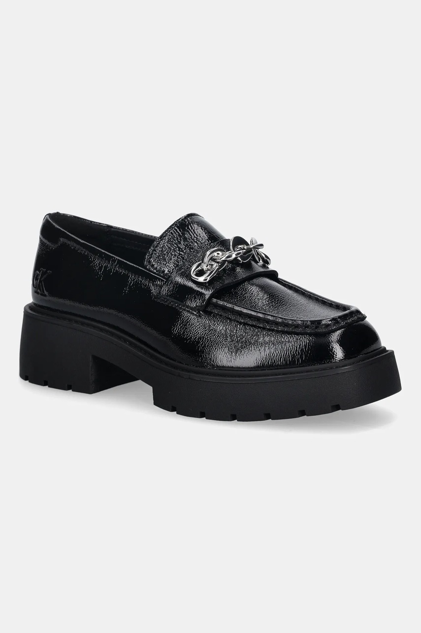 Levně Kožené mokasíny Calvin Klein CHUNKY LOAFER HDW LTH dámské, černá barva, na platformě, YW0YW02044