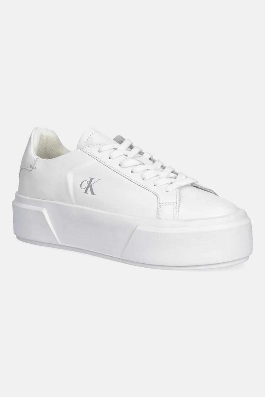 Levně Kožené tenisky Calvin Klein FLATFORM LACE UP LTH MG dámské, bílá barva, YW0YW01928