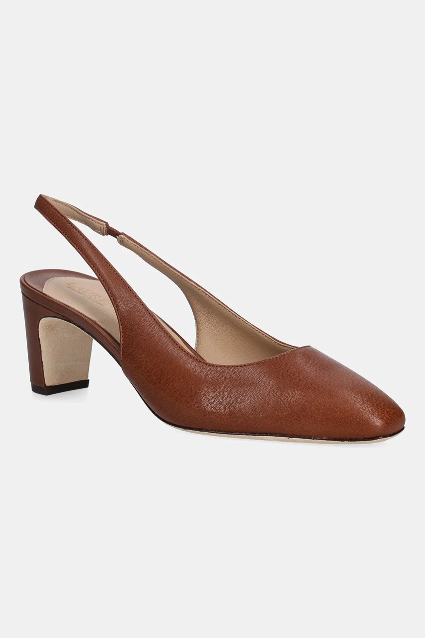 Levně Kožené lodičky Lauren Ralph Lauren Klaire hnědá barva, na podpatku, s odkrytou patou, 802P00096002