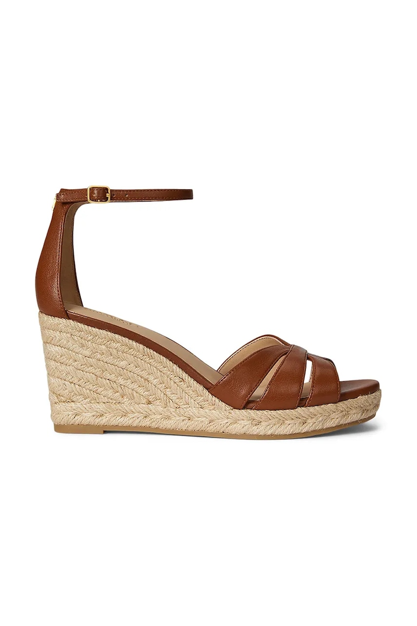 Lauren Ralph Lauren espadryle skórzane Nellie kolor brązowy na koturnie 802P04433002