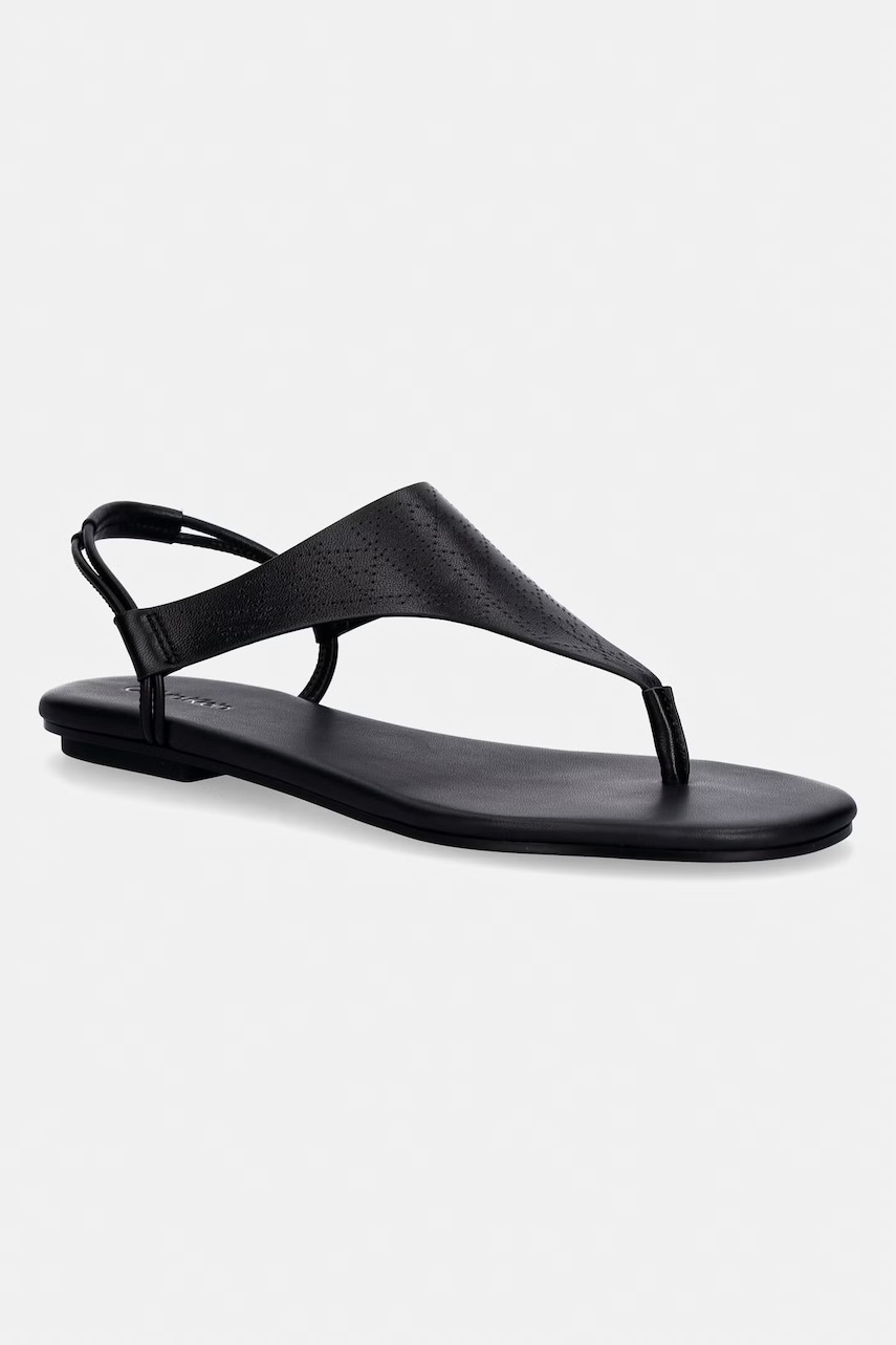 Levně Calvin Klein sandály dámské kožené ORG FLAT SNDL THONG LTH AOP