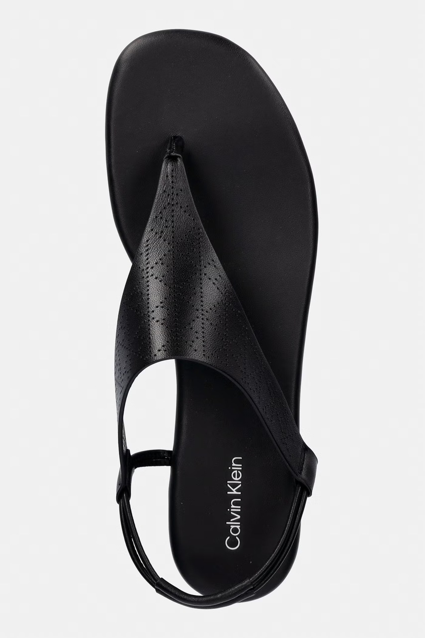 Calvin Klein sandály dámské kožené ORG FLAT SNDL THONG LTH AOP (obrázek 4)