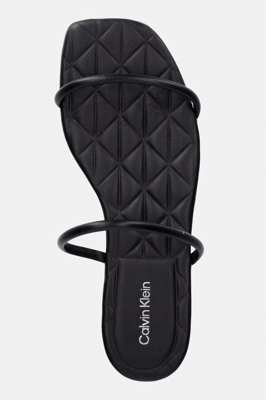Calvin Klein šľapky dámske kožené SQUARE FLAT SNDL QUILT LTH