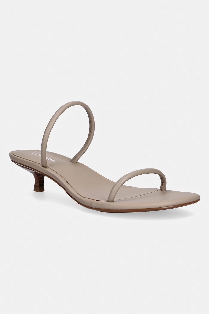 Calvin Klein sandale cu toc cui din piele KITT HEEL SNDL DOUBLE STRAP LTH