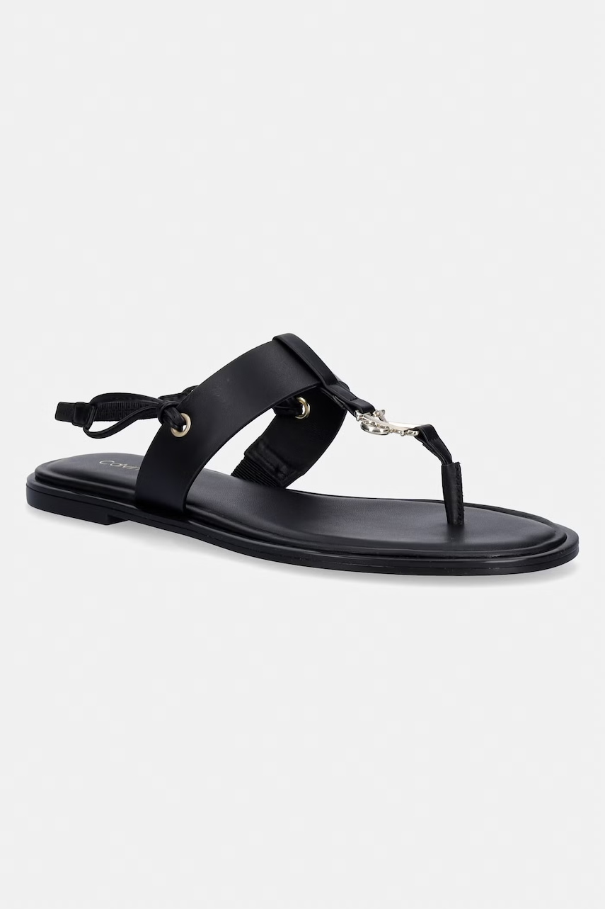Calvin Klein σανδάλια επίπεδα γυναικεία δερμάτινα ROUND FLAT SNDL THONG LTH HDW