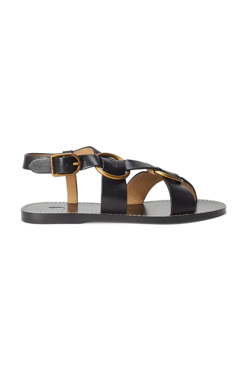 Levně Kožené sandály Polo Ralph Lauren Plo Rng Sandal dámské, černá barva, 818923266002