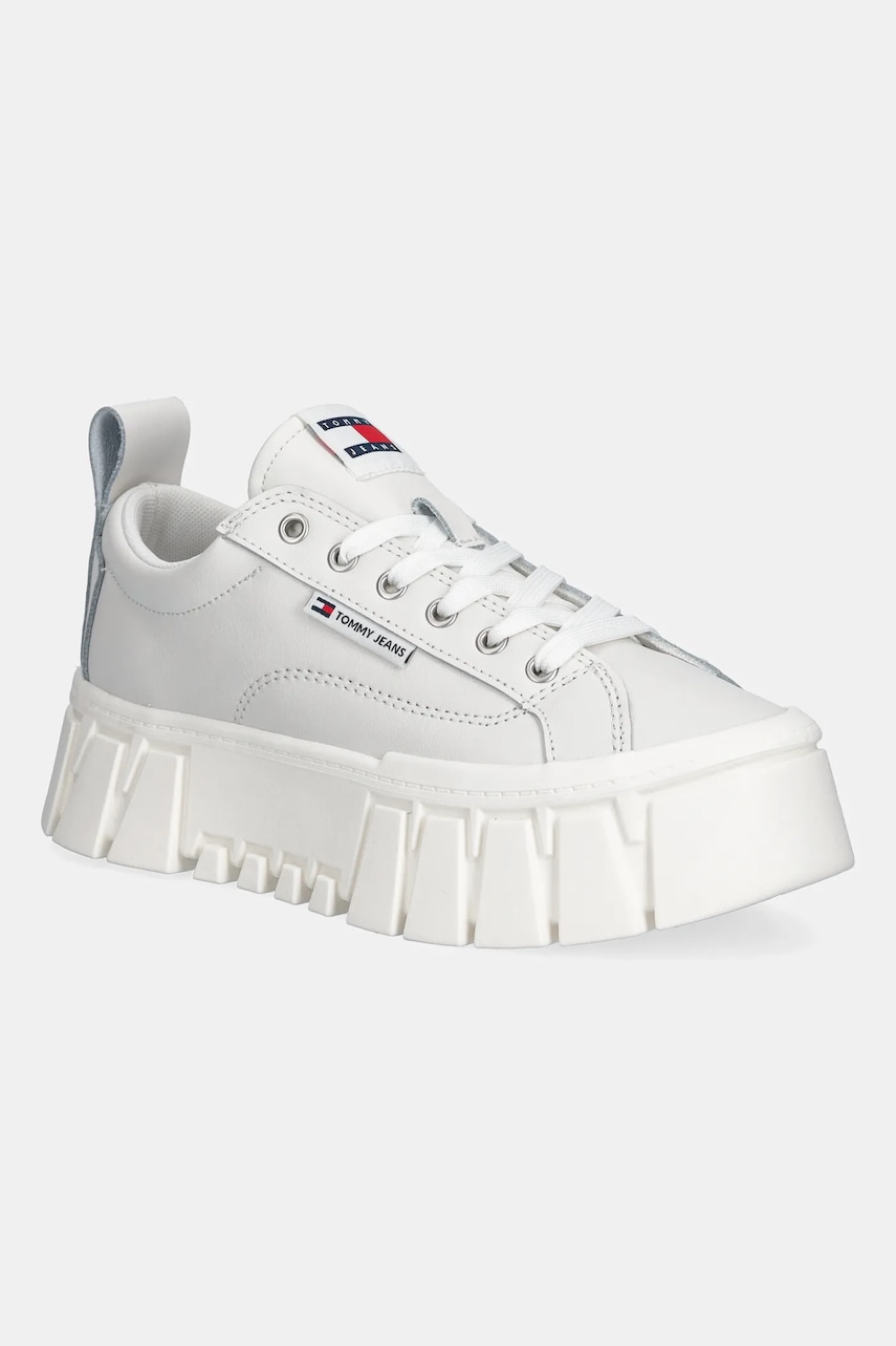 Tommy Jeans sneakers din piele TJW VULC FLATFORM LEATHER culoarea alb, EN0EN03008