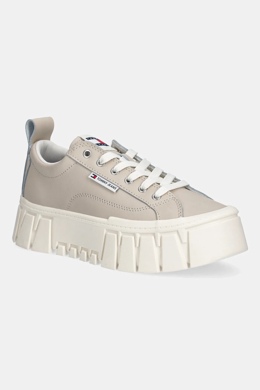 Tommy Jeans sneakers din piele TJW VULC FLATFORM LEATHER culoarea bej, EN0EN03008