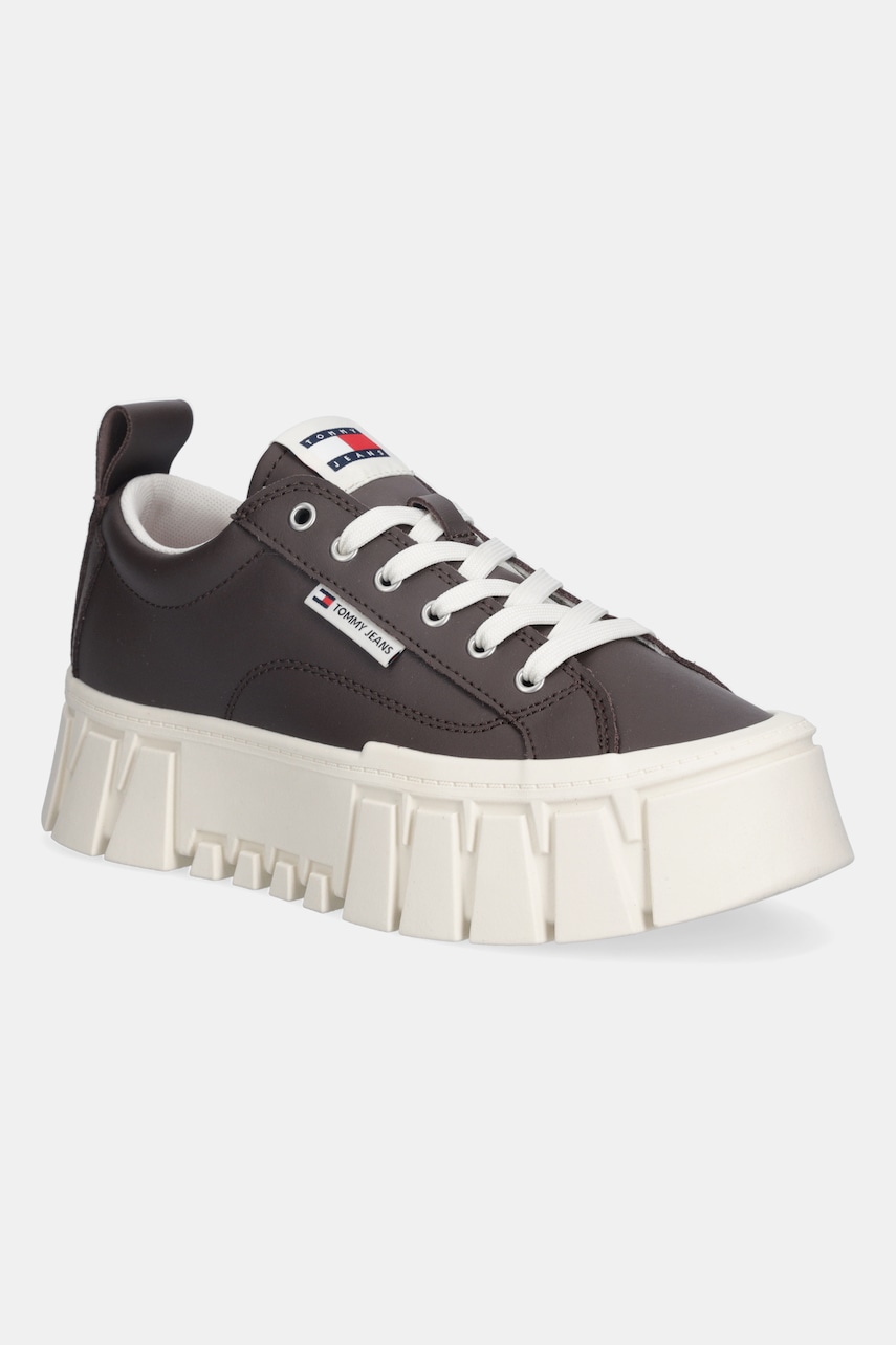 Tommy Jeans sneakers din piele TJW VULC FLATFORM LEATHER culoarea maro, EN0EN03008