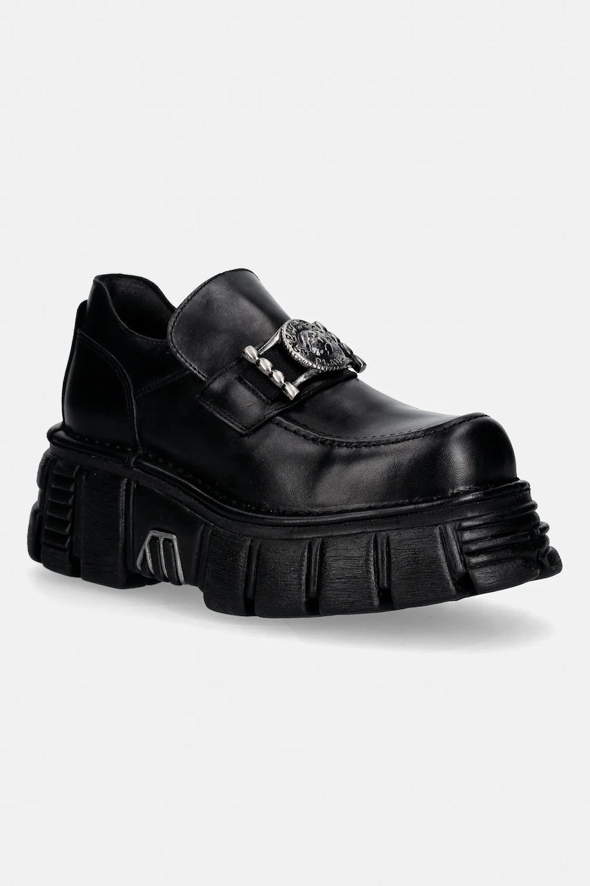 New Rock mocasini de piele CRUST NEGRO, TOWER NEGRO LATERAL