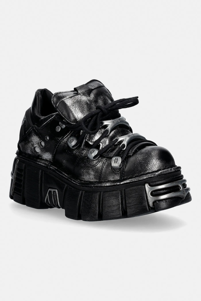 New Rock sneakers din piele BOX PLANE, TOWER NEGRO ACERO + lateral + pu