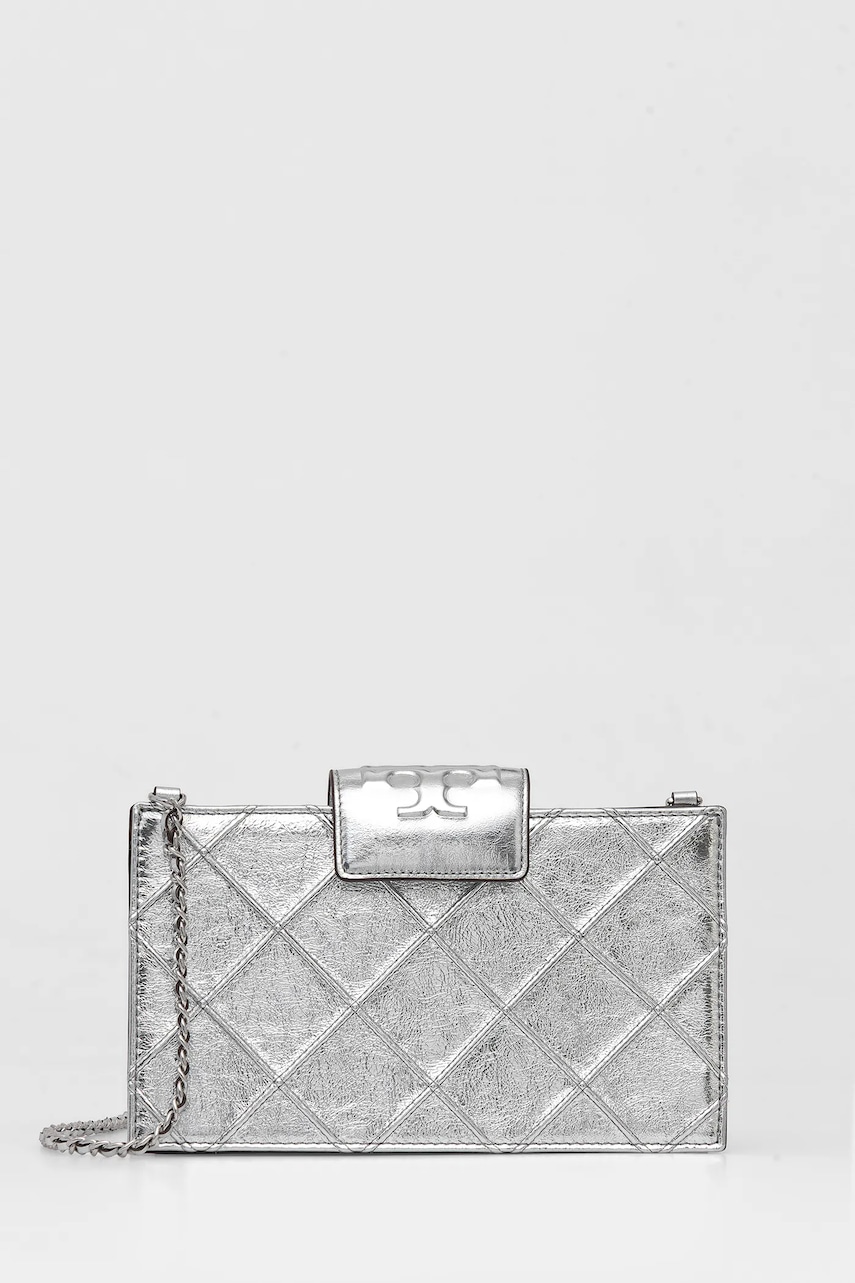 Tory Burch poșetă de piele Fleming culoarea argintiu, 175190-040