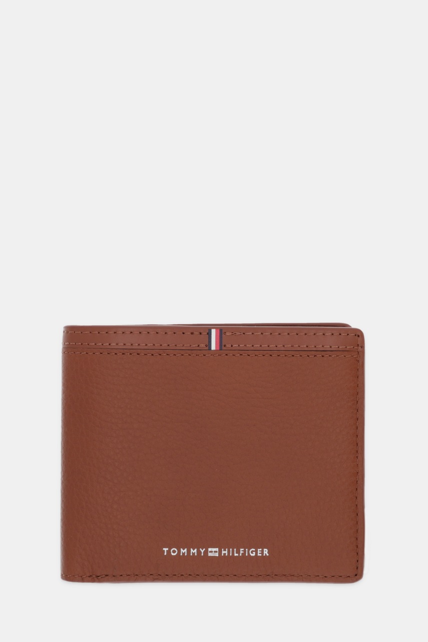 Levně Kožená peněženka Tommy Hilfiger pánská, hnědá barva, AM0AM13969