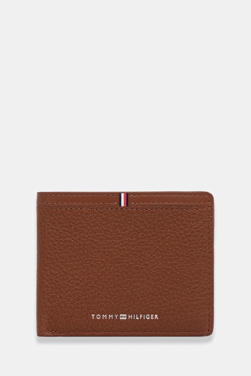 Levně Kožená peněženka Tommy Hilfiger pánská, hnědá barva, AM0AM13971