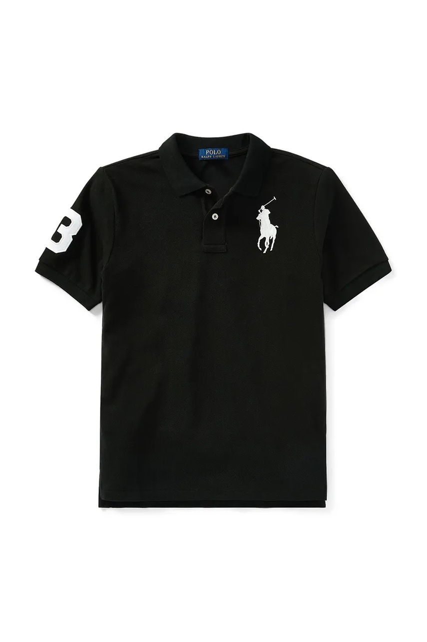 Levně Dětská bavlněná polokošile Polo Ralph Lauren černá barva, s aplikací, 323670257015