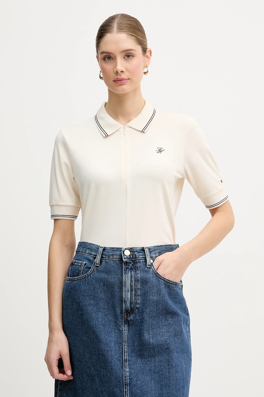 Levně Polo tričko Tommy Hilfiger dámské, béžová barva, WW0WW47853