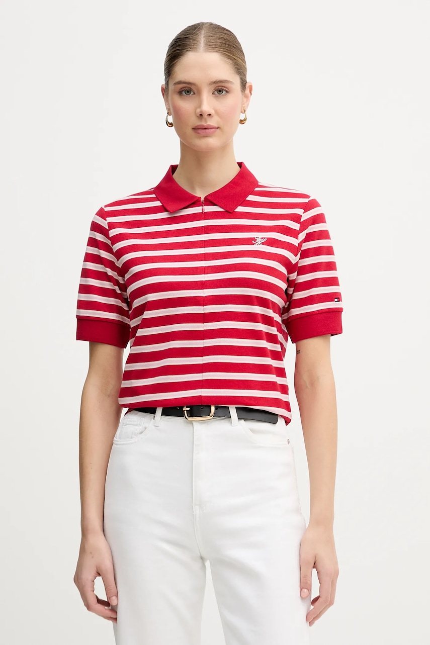 Levně Polo tričko Tommy Hilfiger dámské, červená barva, WW0WW47853